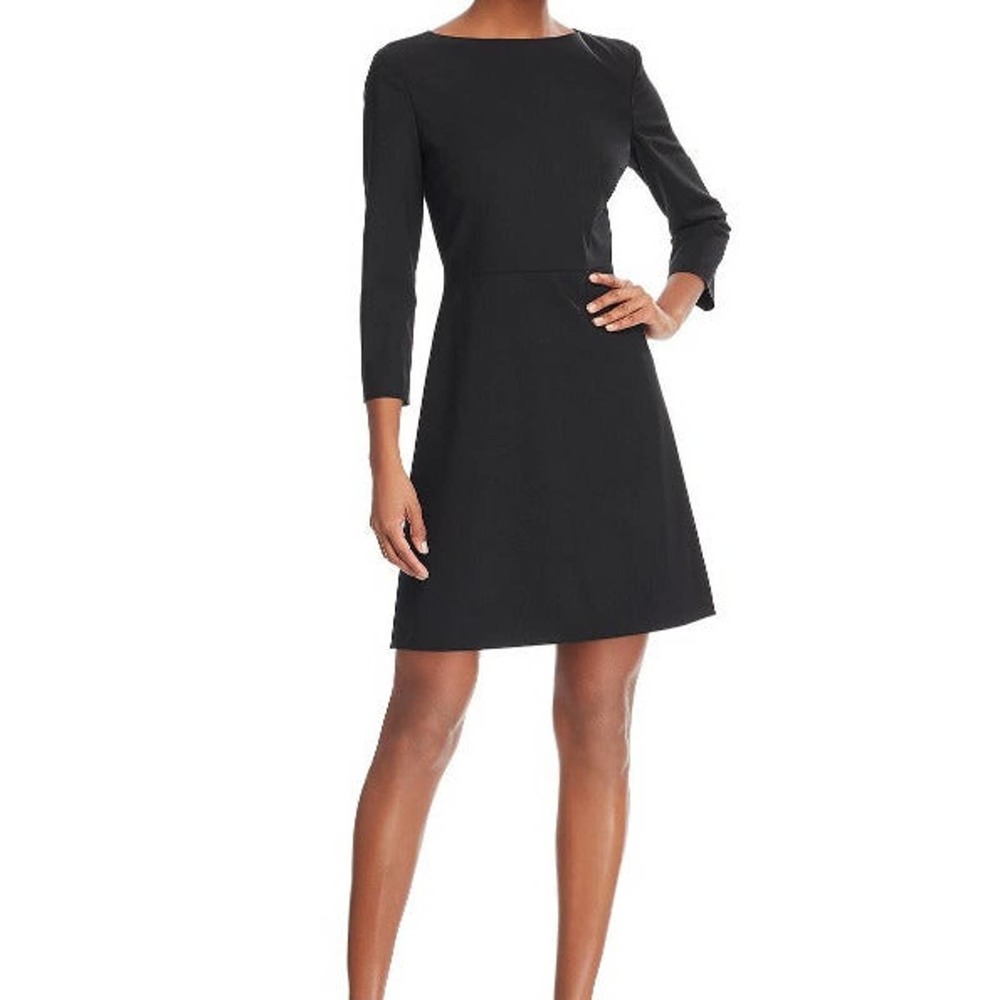 $395 Theory  Solid Black Boat Neck Kamillina Stretch-Wool Dress Size 2